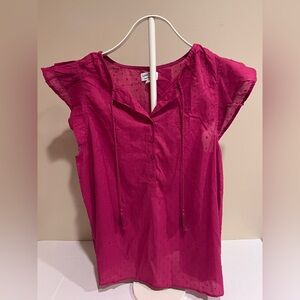 NWT Love Tomas Emerson Fry Pink Textured Dot Flutter Sleeve Tassel V Neck Top M